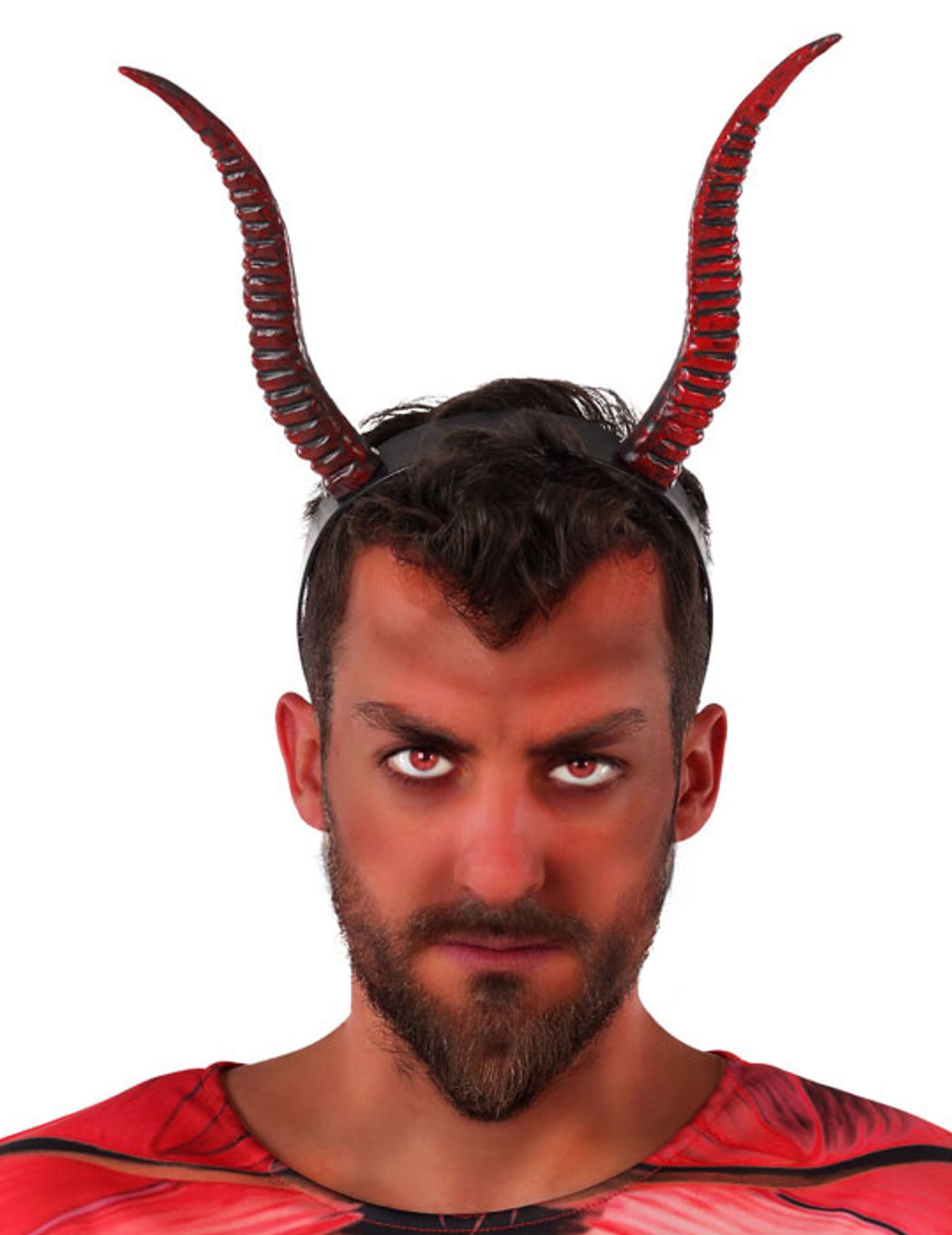 Serre-tête cornes de diable pour adulte rouges et noires texturées