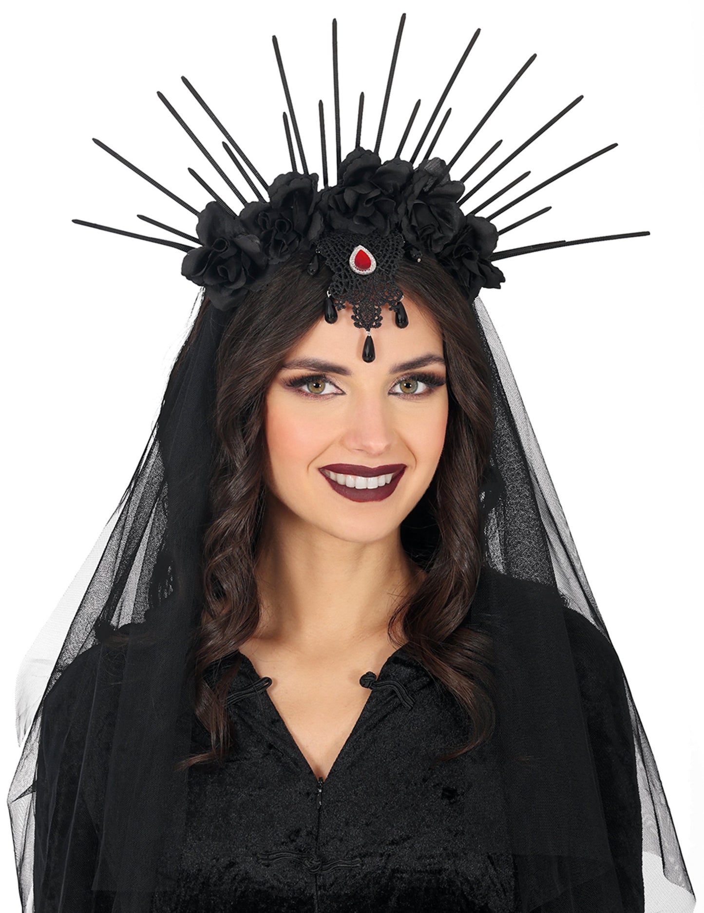 Serre tête fleurs avec voile noir femme