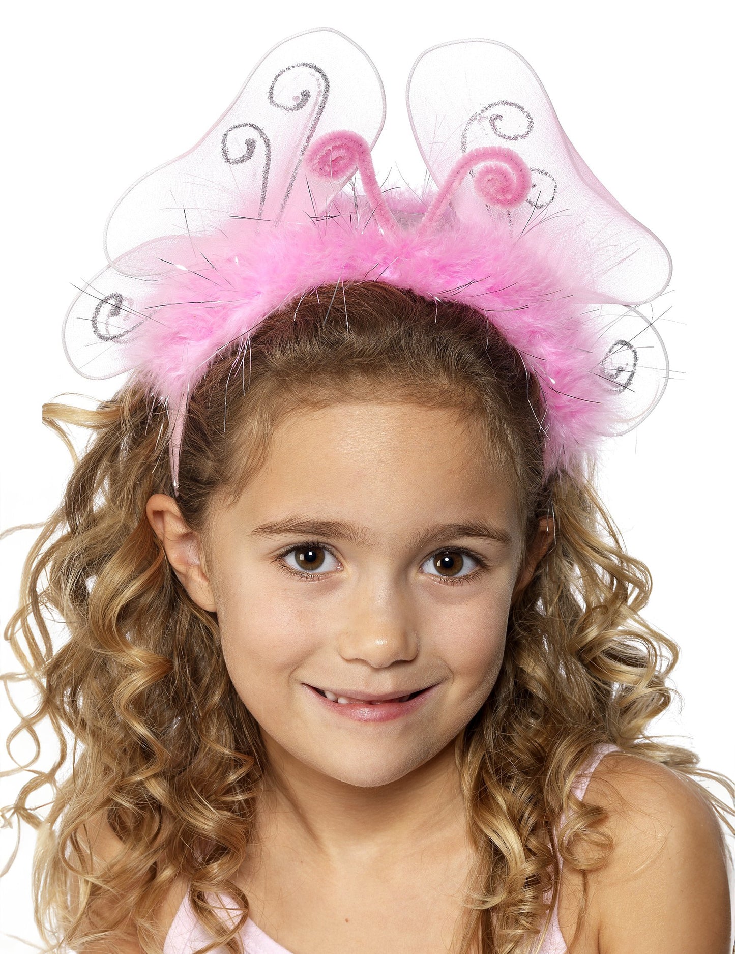 Coroană de fluturi roz pentru copii cu pene