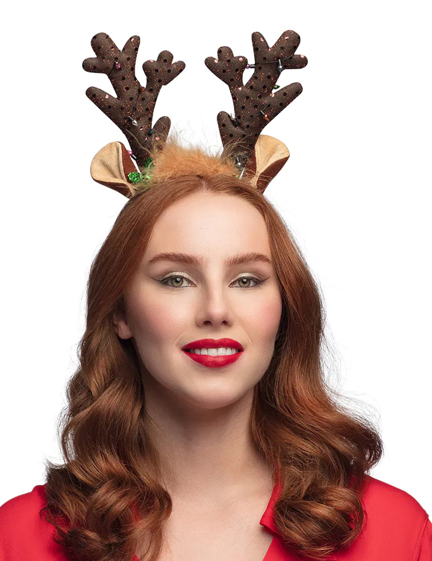 Serre-tête renne de Noël brillant à guirlande
