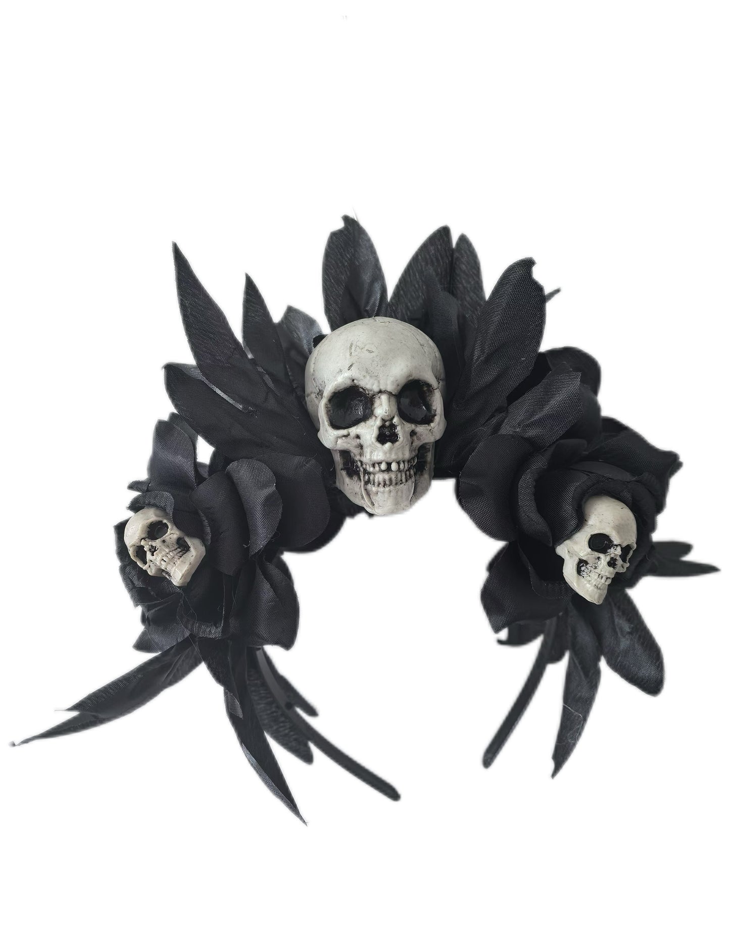 Serre-tête roses noires et crânes