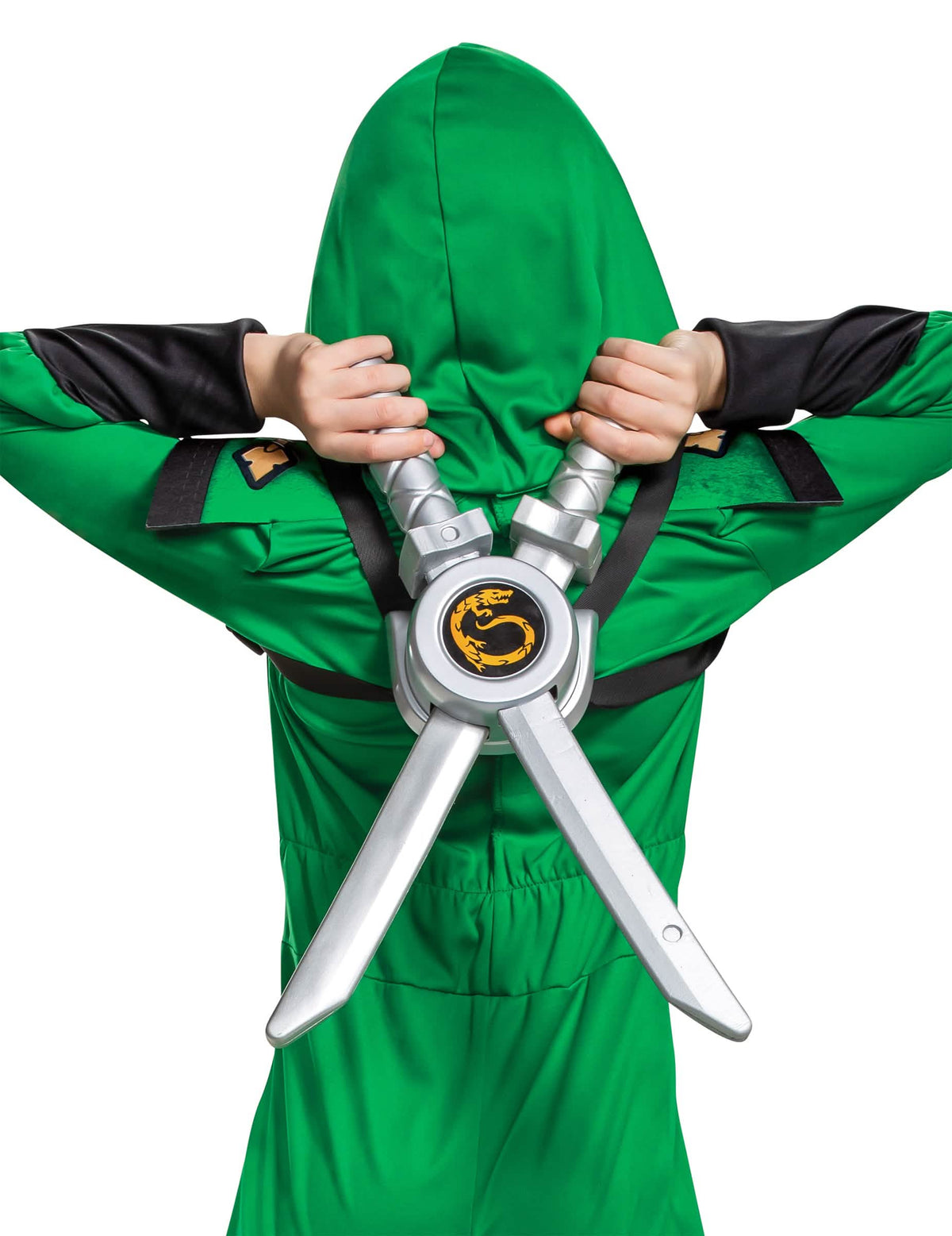 Detaliu al sistemului de prindere dorsal al setului de săbii Ninjago™ pentru copil