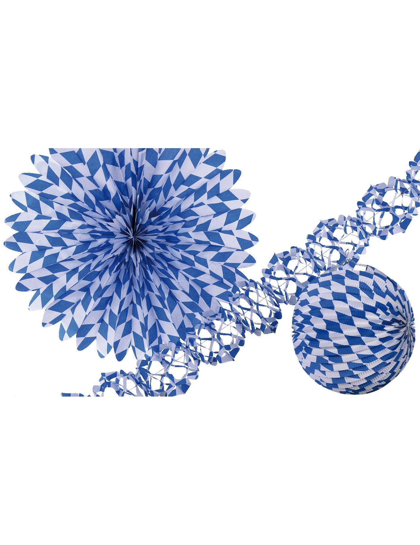 Set de décoration bleu et blanc pour fête à motifs de losanges