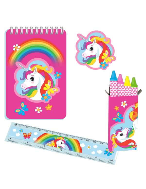 Set de papetărie 20 piese unicorni pentru copil roz și multicolor