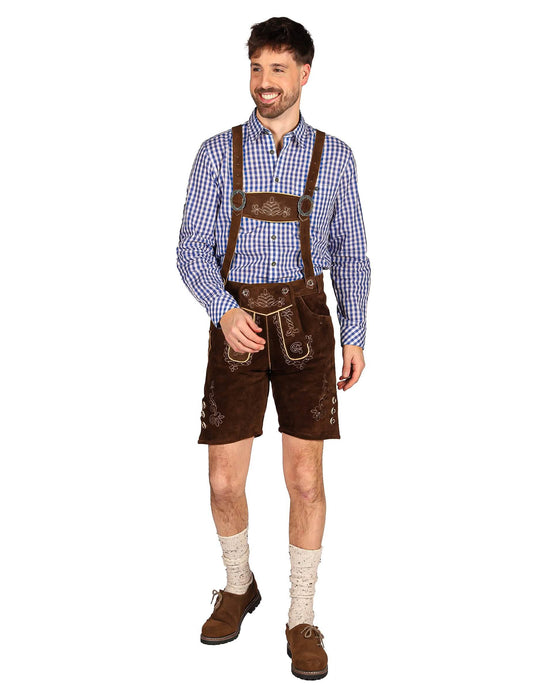 Pantaloni scurți bavarezi tradiționali maro închis premium pentru bărbați