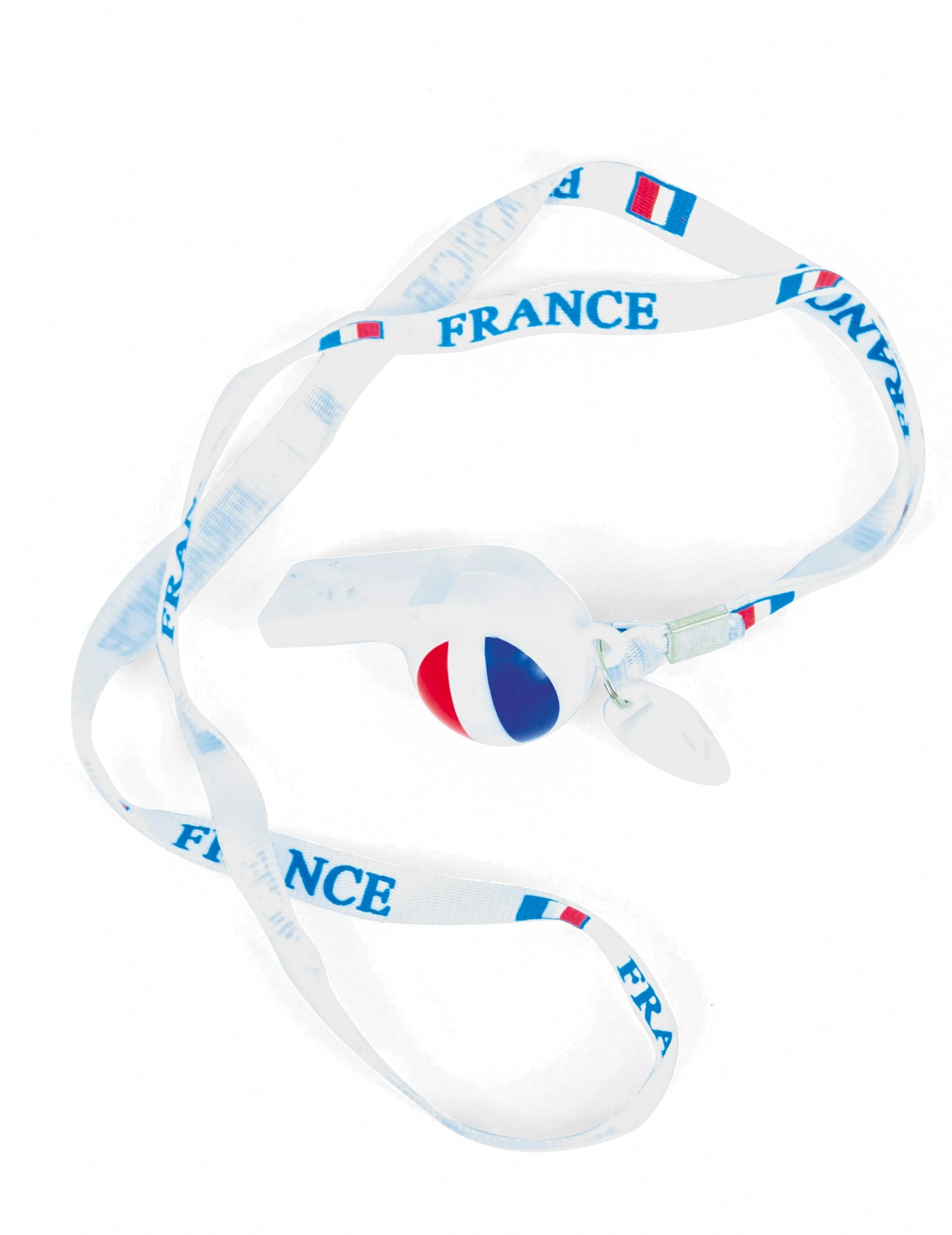 Sifflet et tour de cou France pour supporter blanc et tricolore