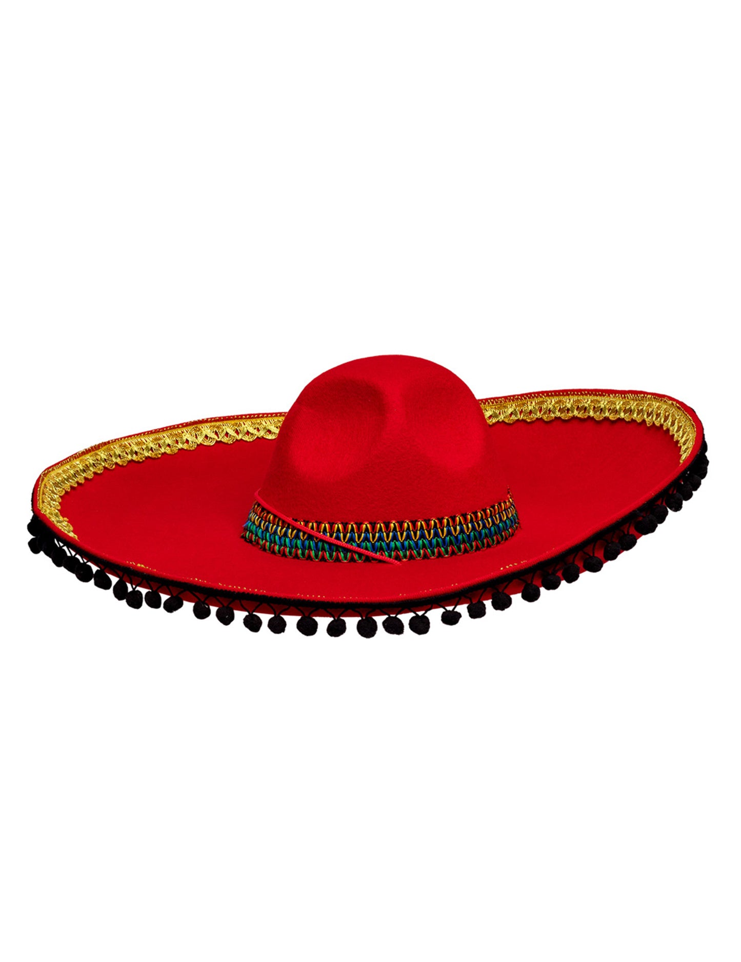 Sombrero mexicain rouge à pompons deluxe adulte