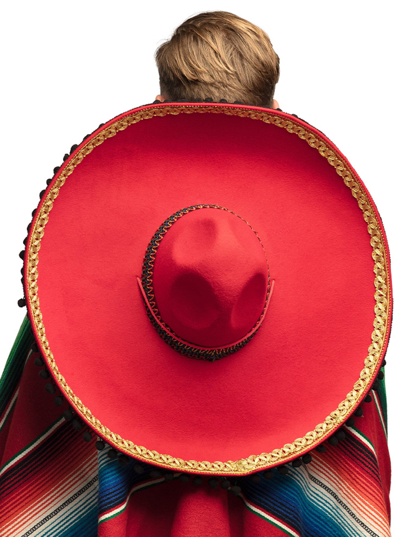 Sombrero mexicain rouge à pompons deluxe adulte