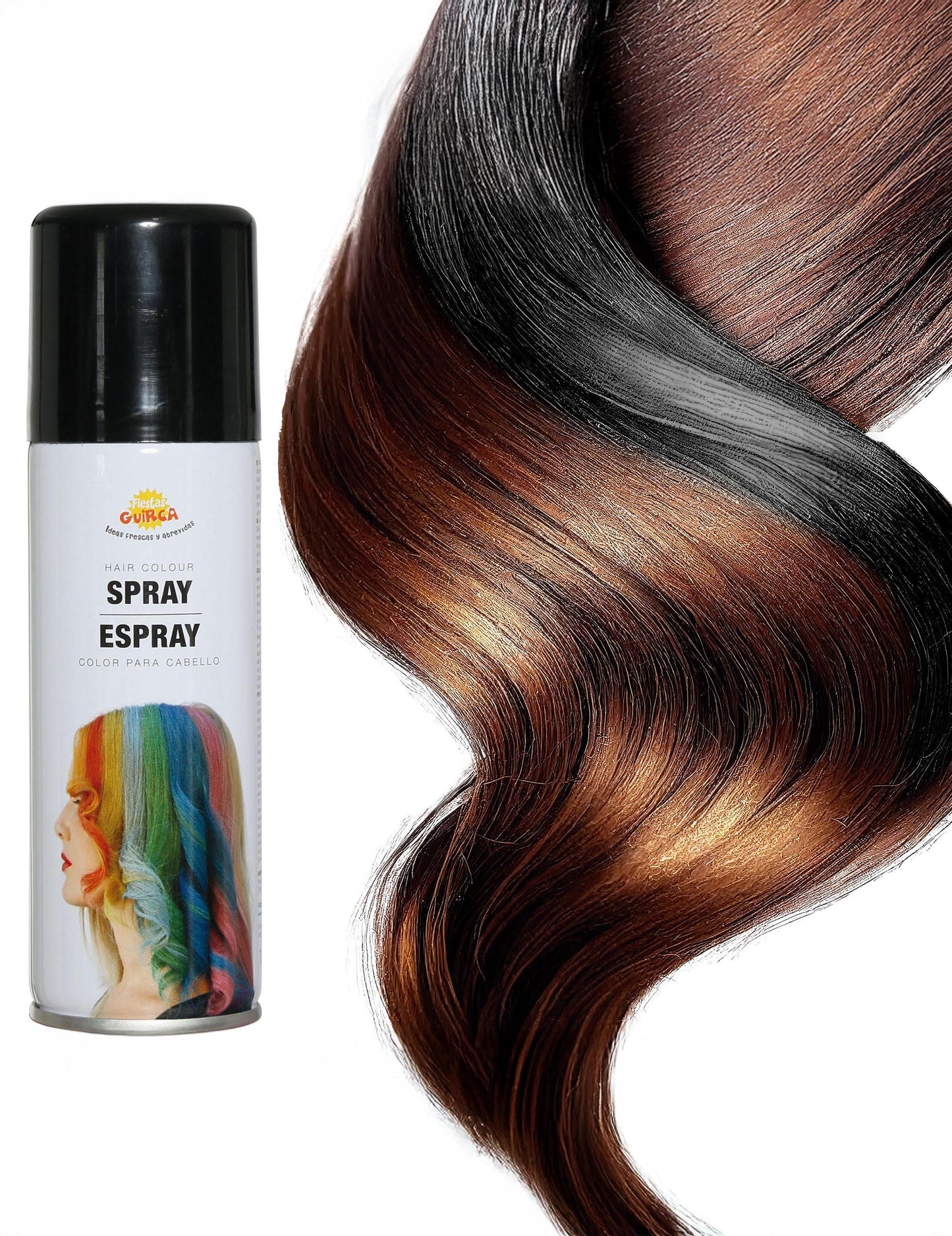 Detaliu despre aspectul culorii negre pe o suviță din Spray pentru păr