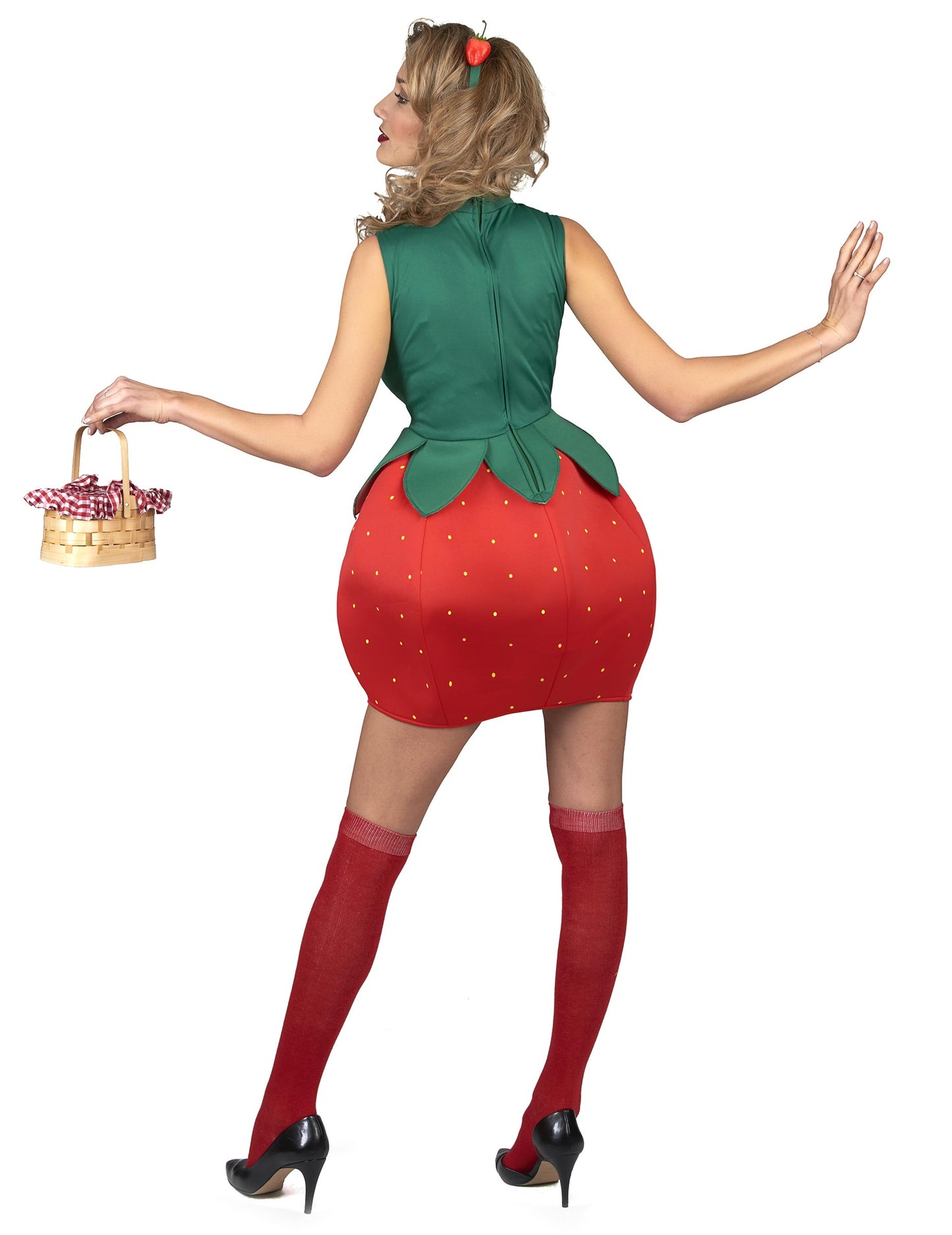 Vue de dos du déguisement robe fraise pour femme