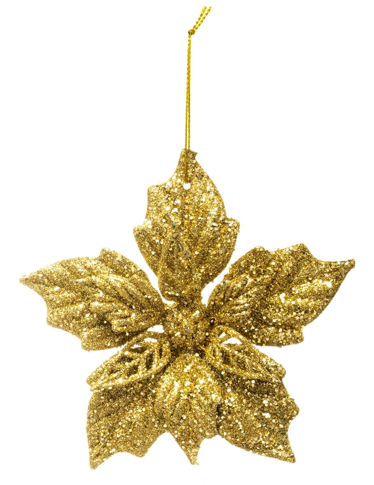 Agățătoare poinsettia de crăciun pentru brad aurie cu sclipici