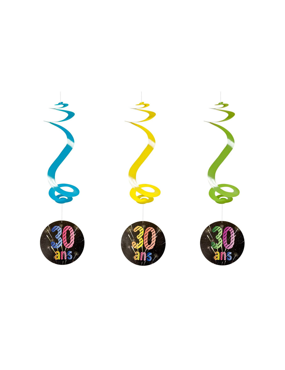 Suspensii spirale 30 ani artificii pentru aniversare albastru galben și verde