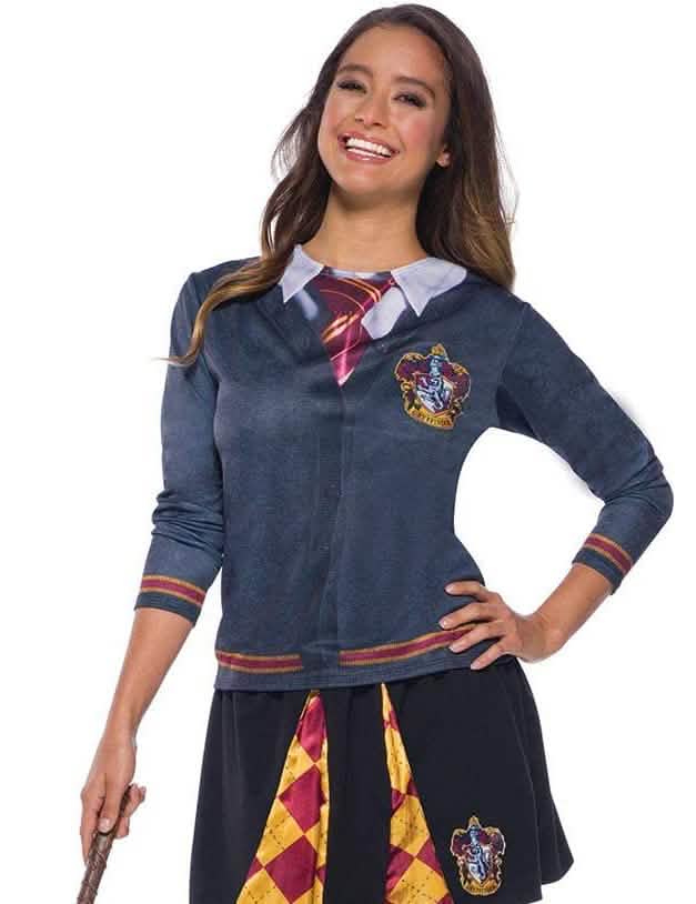 tricouri Gryffondor Harry Potter™ pentru femeie gri cu motiv cravată și ecuson