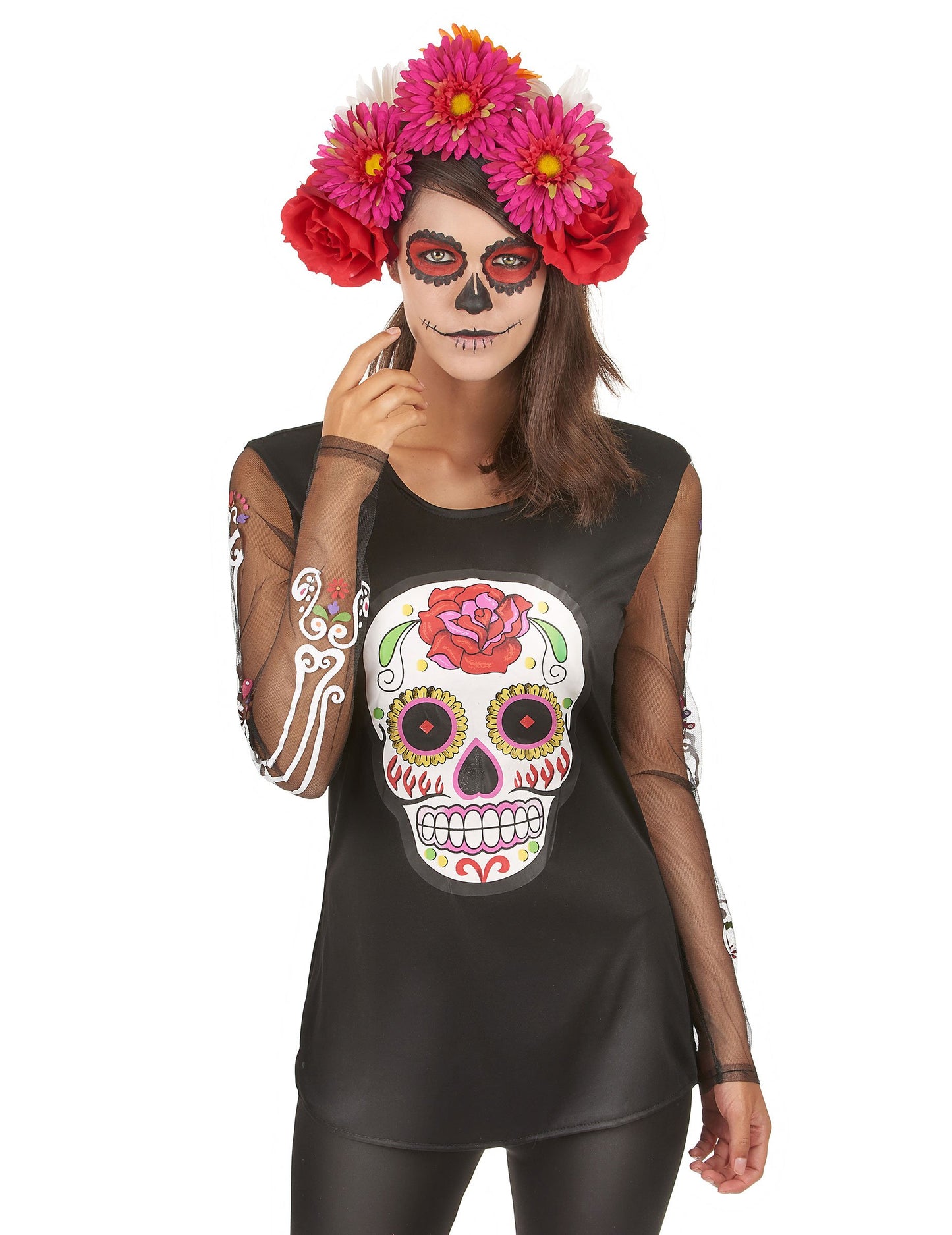 Tricou cu schelet colorat femeie dia de los muertos