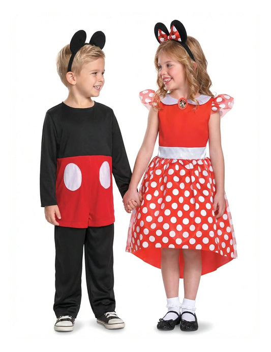 Costum de cuplu șoareci roșii cu buline pentru adulți