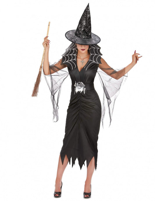 Pachet costum de vrăjitoare păianjen pentru femei cu mătură și pălărie de Halloween