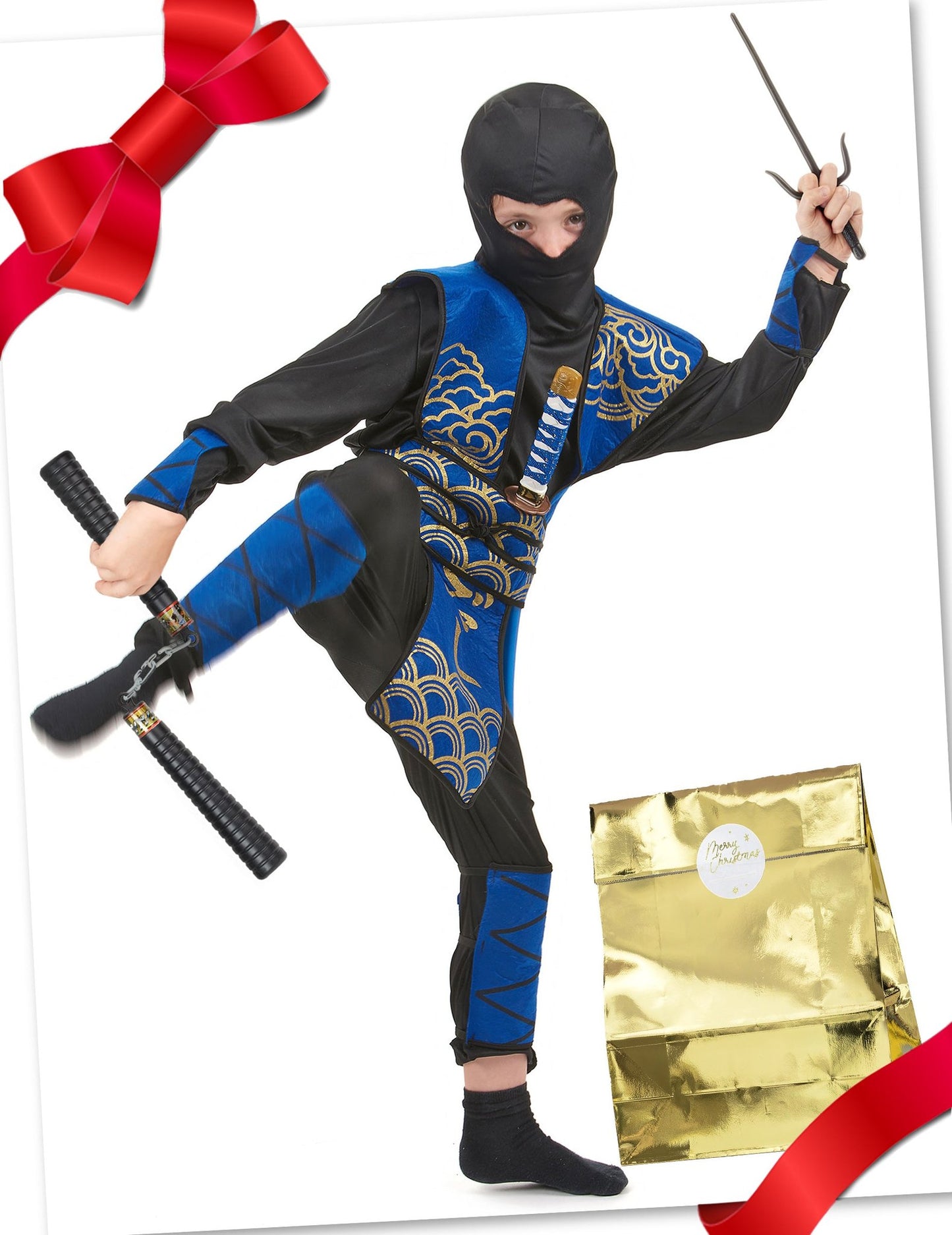 Set cadou costum ninja albastru cu accesorii pentru copii
