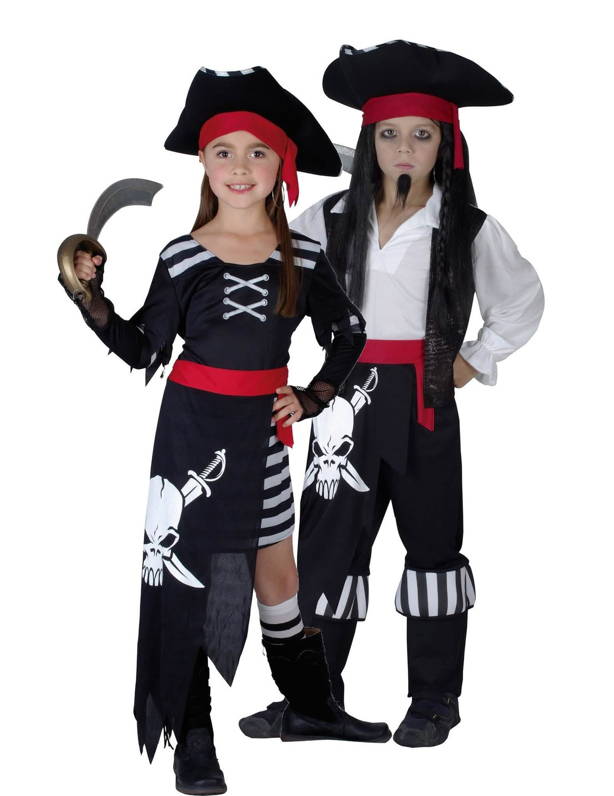 Costume de cuplu de pirați alb-negru pentru copii