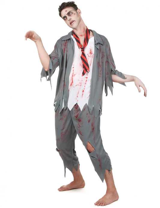 Pachet costum zombie pentru bărbați cu sânge fals și machiaj de Halloween