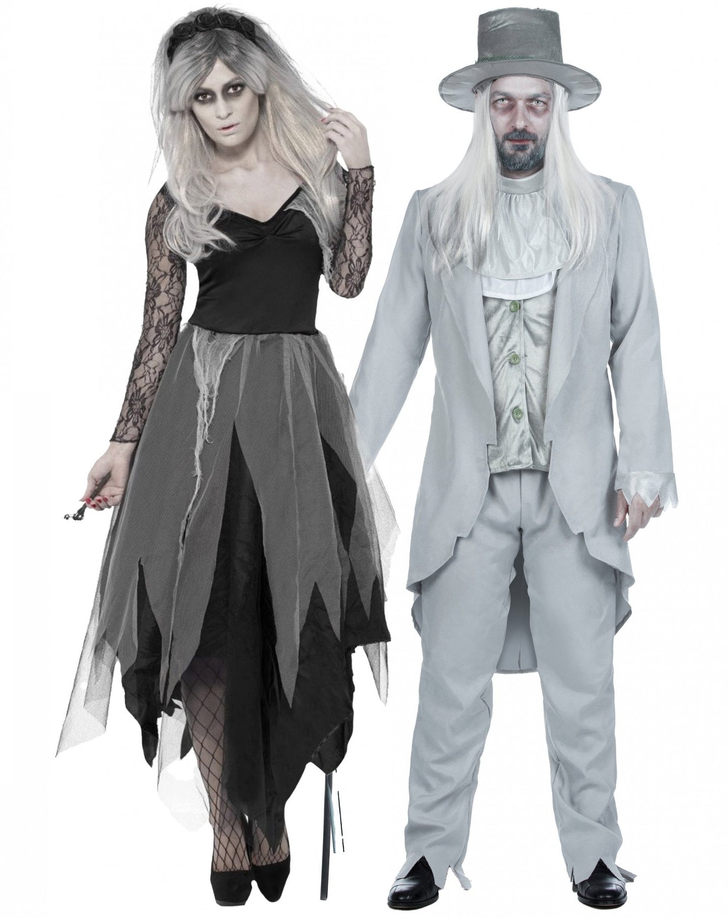 Costum de cuplu mire și mireasă fantome de Halloween pentru adulți