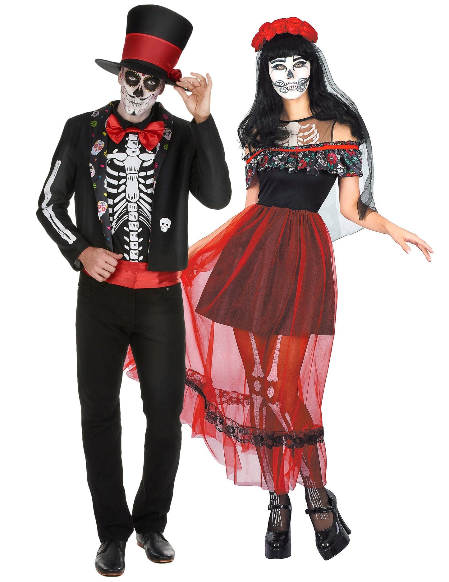 Costum de cuplu schelet Dia de los Muertos Halloween pentru adulți