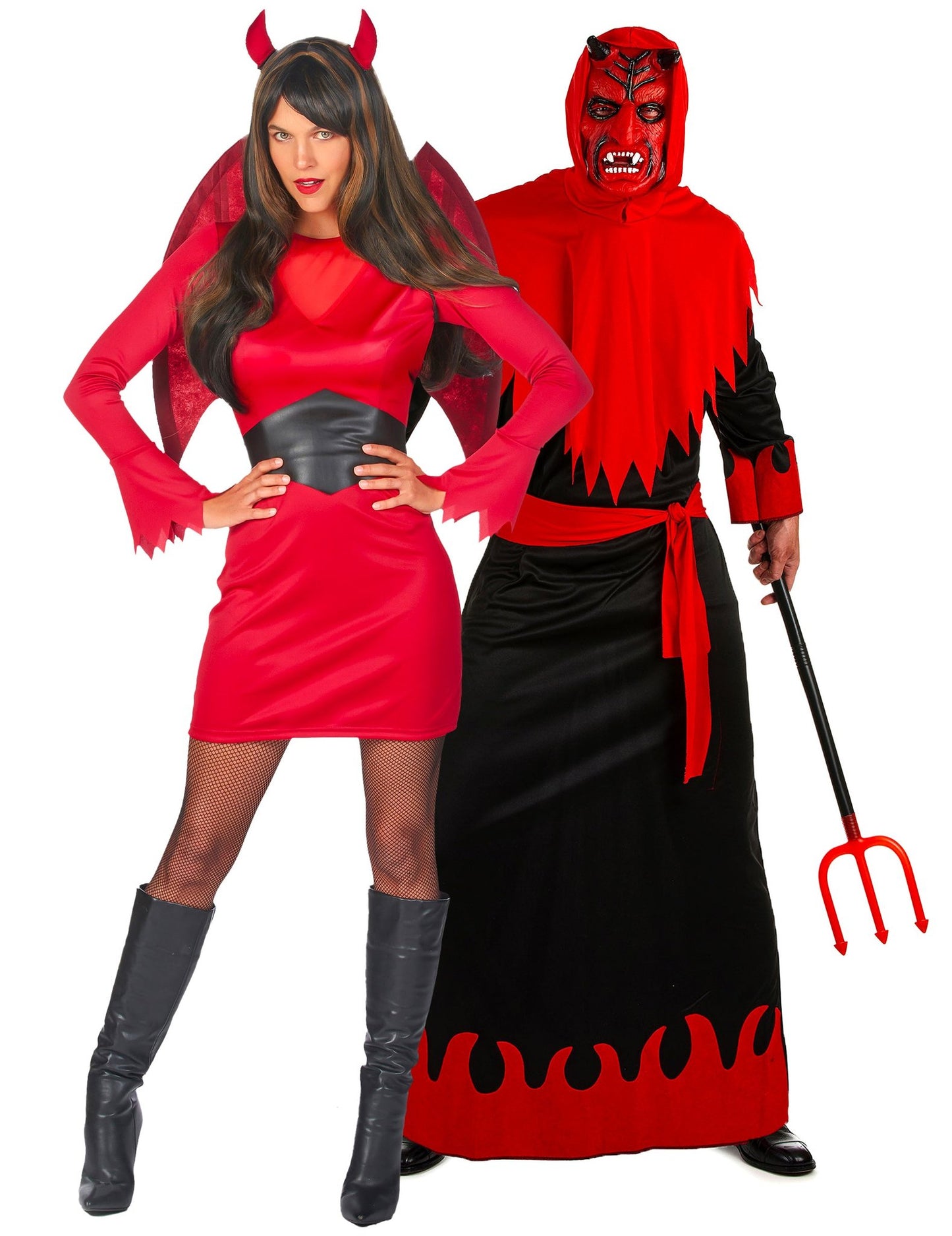 Costum de cuplu diavoliță și diavol demonic roșu de Halloween pentru adulți
