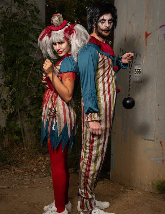 Costum de cuplu de clovni colorați de Halloween