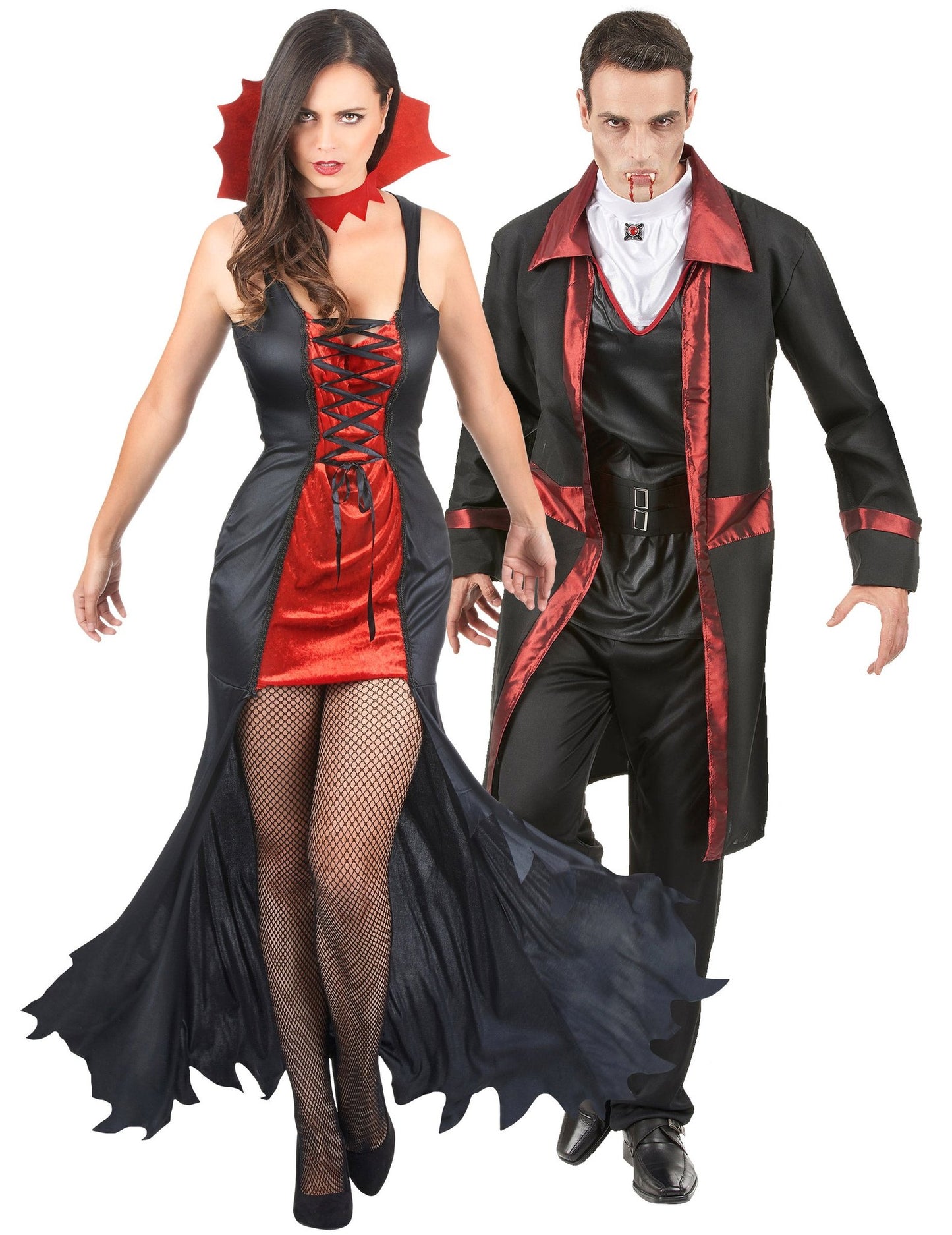 Costum de cuplu vampir de Halloween, roșu și negru, pentru adulți