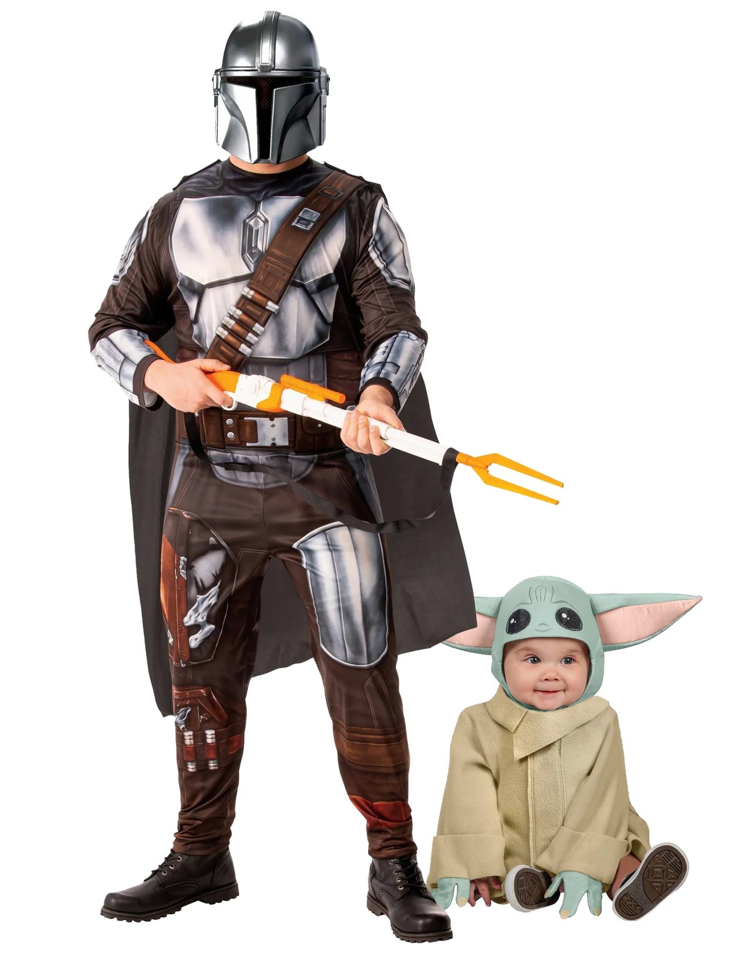 Costum de cuplu Mandalorian și Baby Yoda bebe, tată și fiu