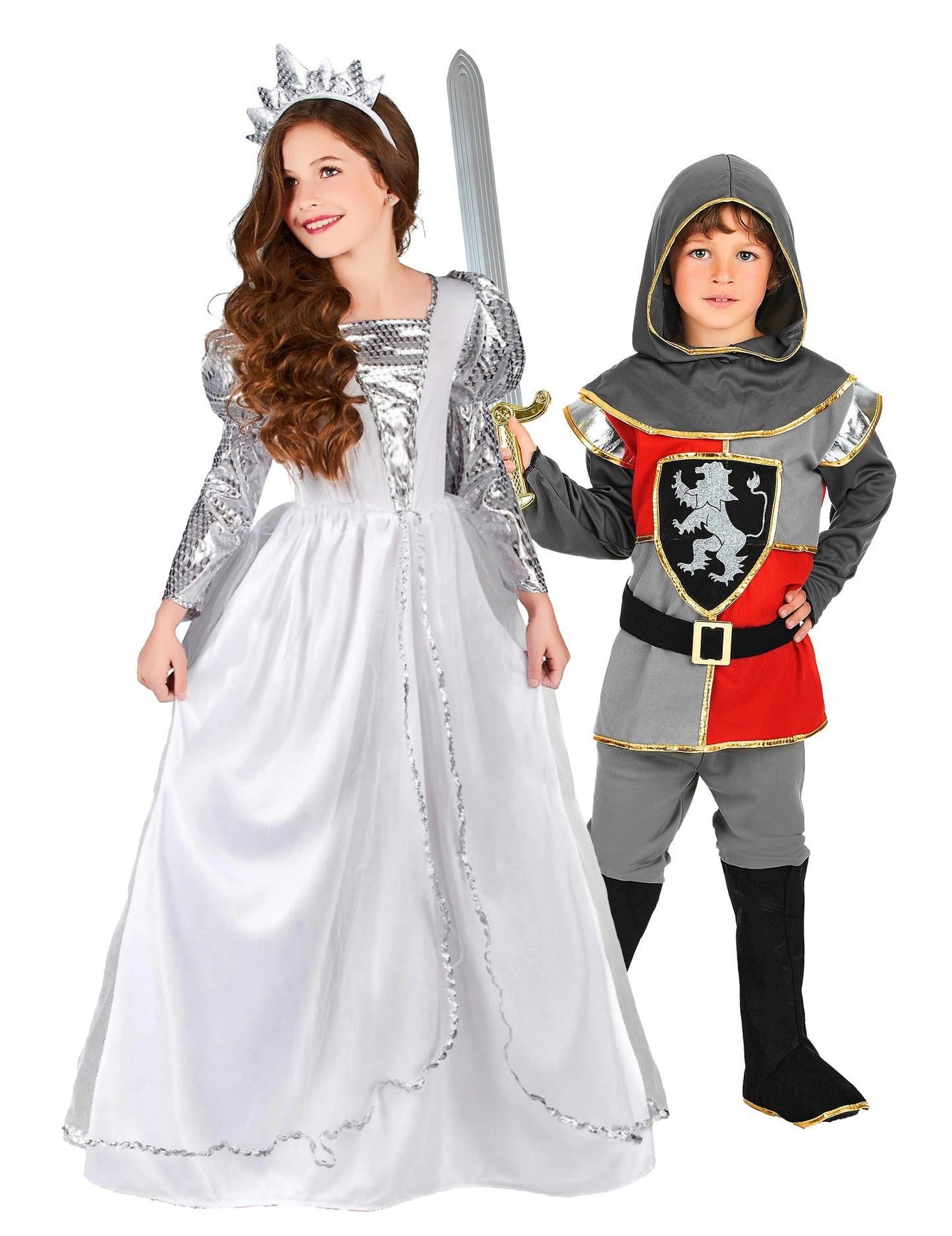 Déguisement de couple chevalier et princesse voilage enfant