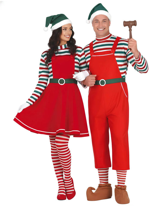 Costum de cuplu cu spiriduși ai lui Moș Crăciun, pentru adulți