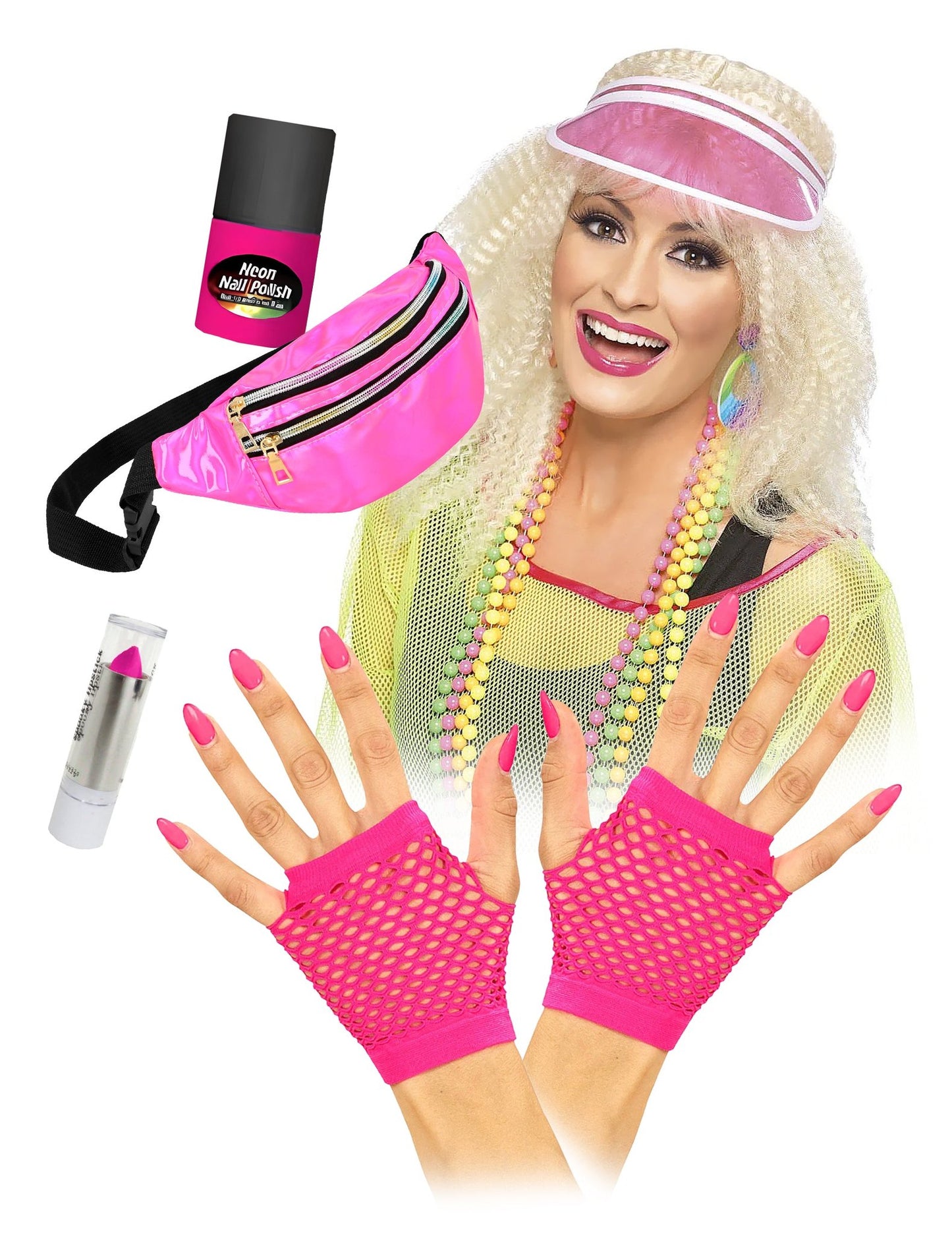 Kit complet de accesorii fluorescente roz pentru adulți