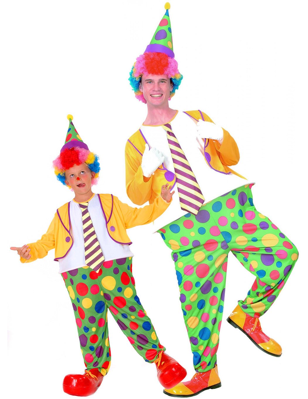 Costume de cuplu clovn cu buline, tată și fiu
