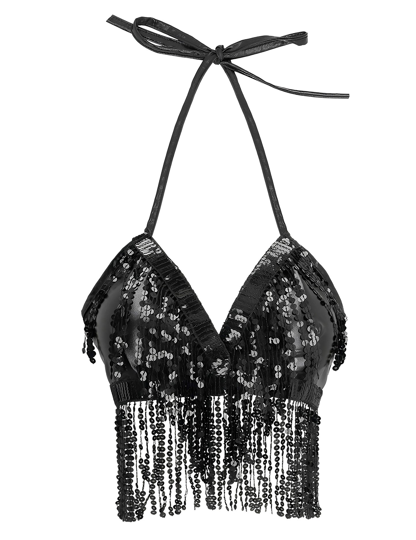 Top noir avec franges et sequins femme