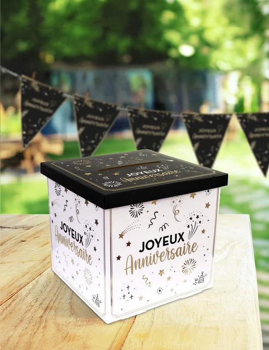 Mise en situation de l'urne en carton joyeux anniversaire pour adulte