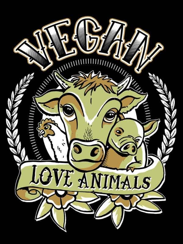 Prim-plan asupra modelului tricouri Vegan Love Animals