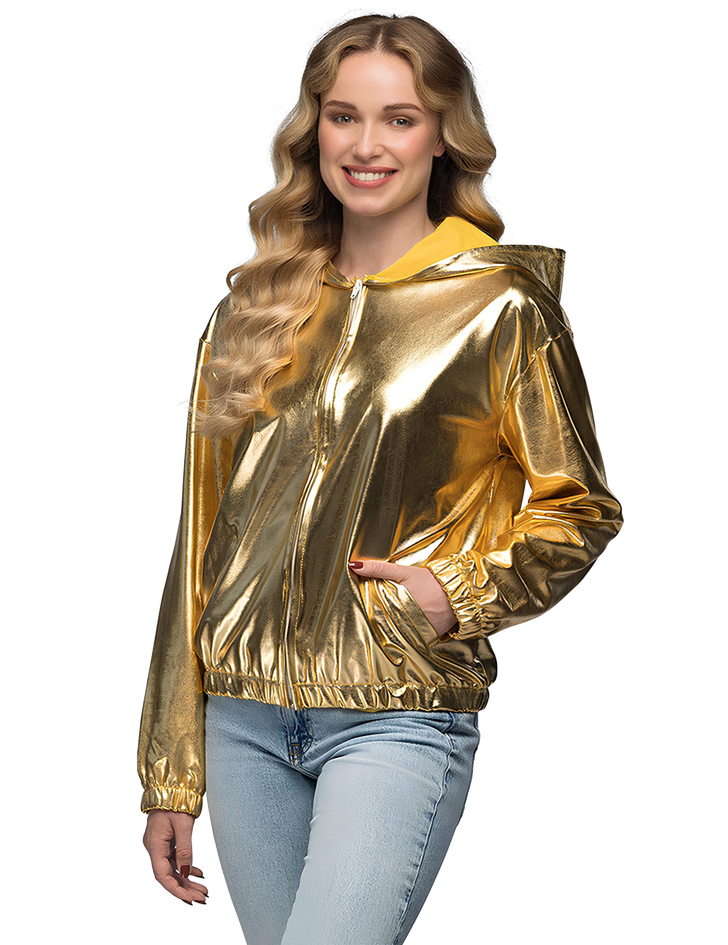 Veste à capuche dorée métallique adulte