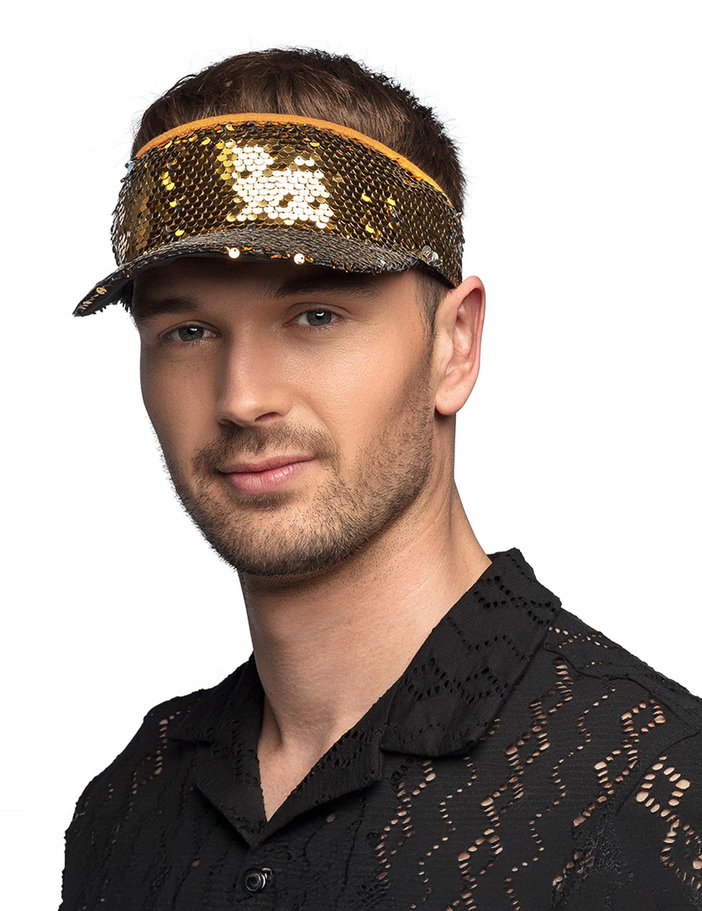 Visière dorée à sequins adulte