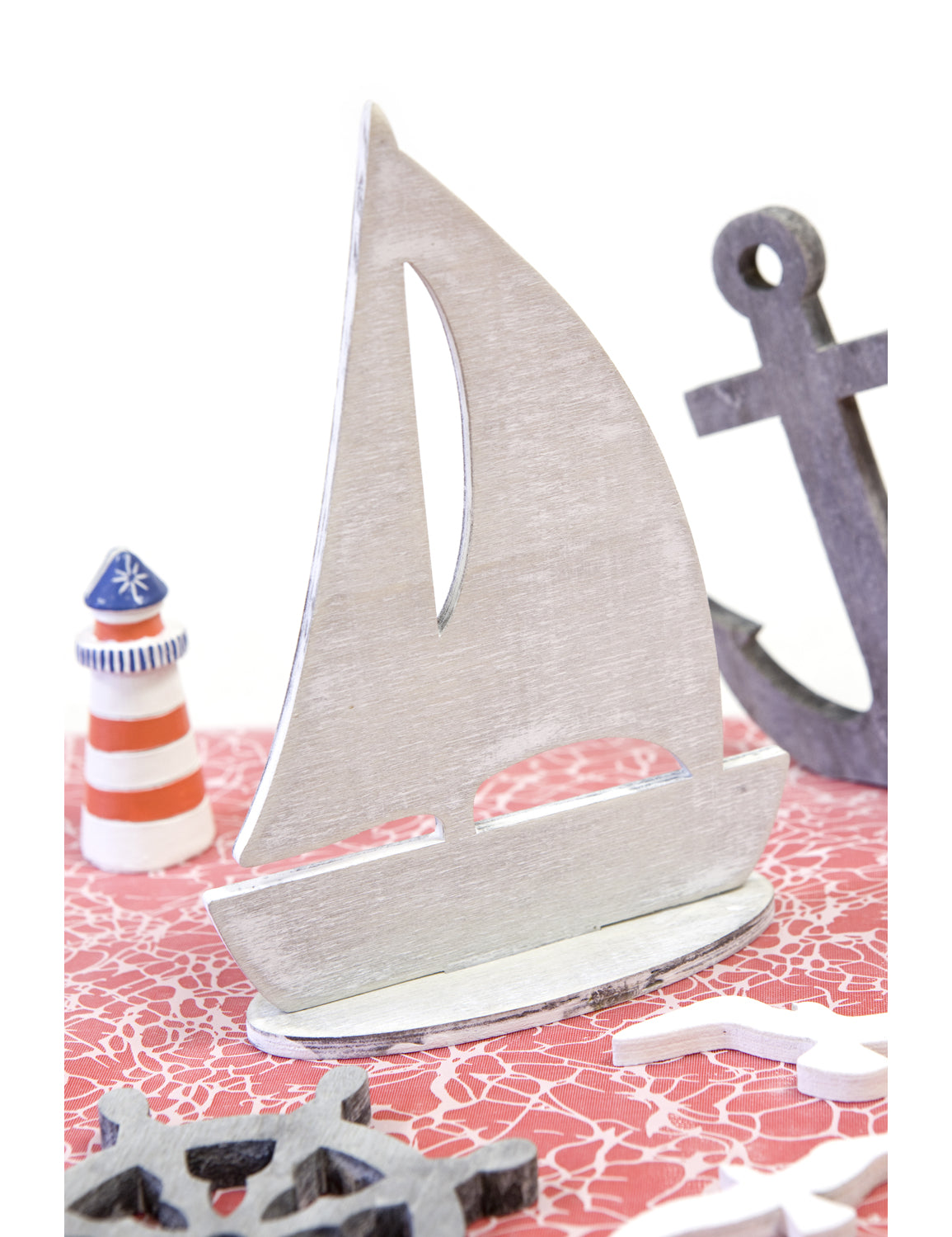 Barca cu pânze gri decorative 15 x 11 cm