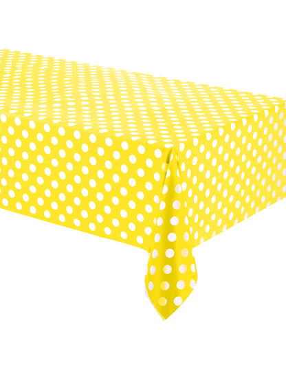 Nappe en plastique jaune à pois blancs pour fête