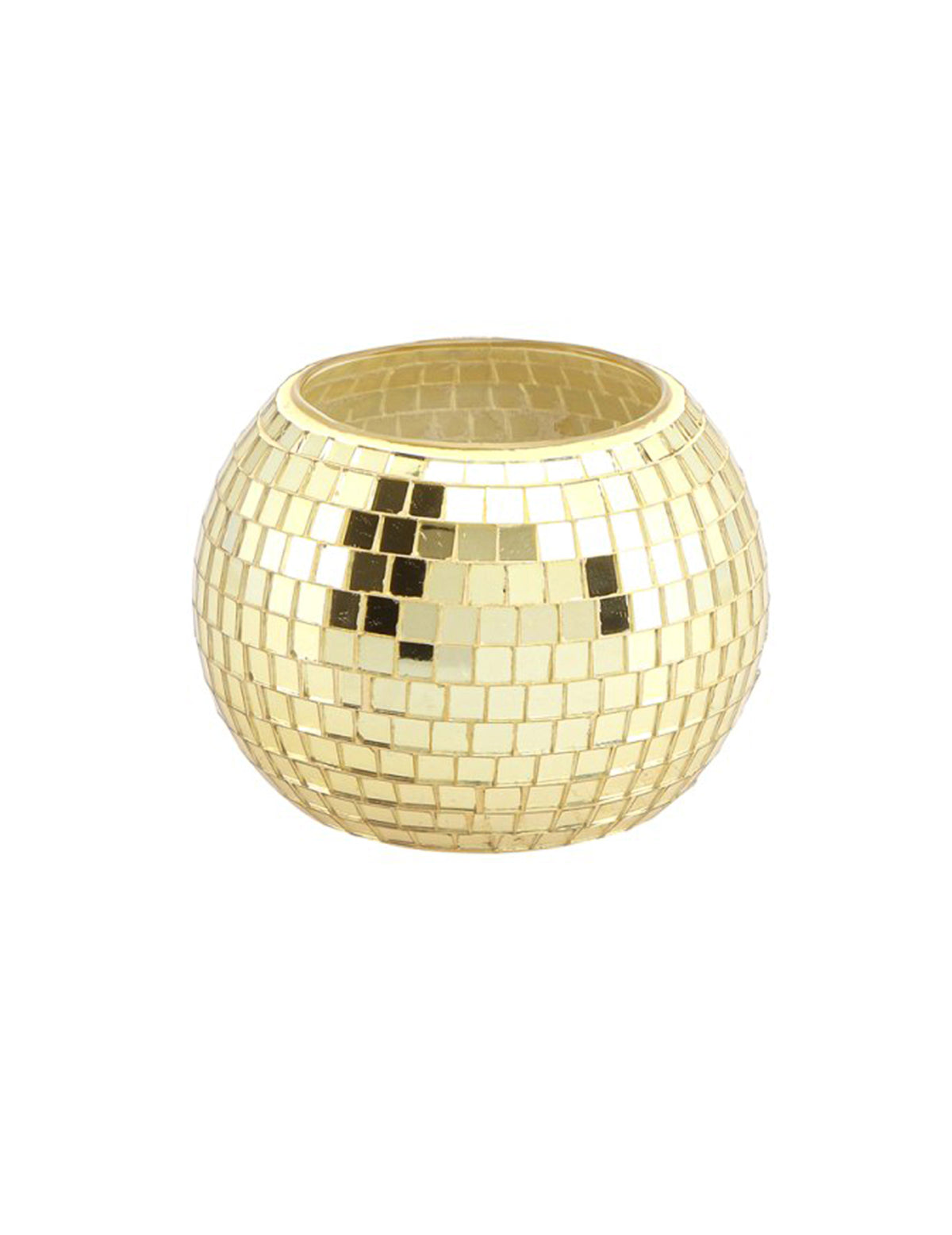 Photophore boule à facettes pour décoration de fête doré en verre