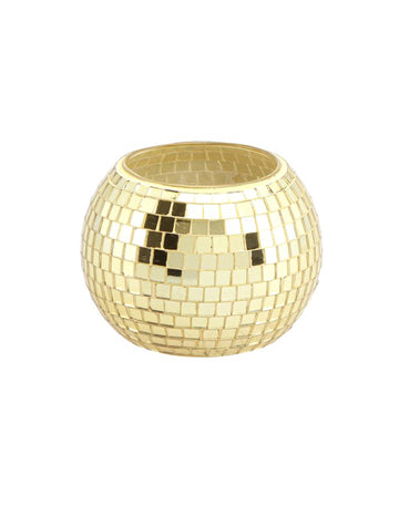 Suport pentru lumânare sferic cu fațete aurii din sticlă 8 x 7cm 
