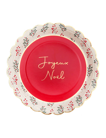 10 farfurii de hârtie cu motive de Crăciun, decorate cu ilex, 23 cm Crăciun fericit