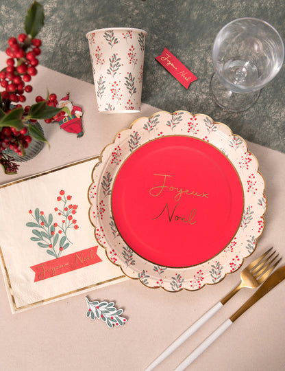 10 farfurii de hârtie cu motive de Crăciun, decorate cu ilex, 23 cm Crăciun fericit