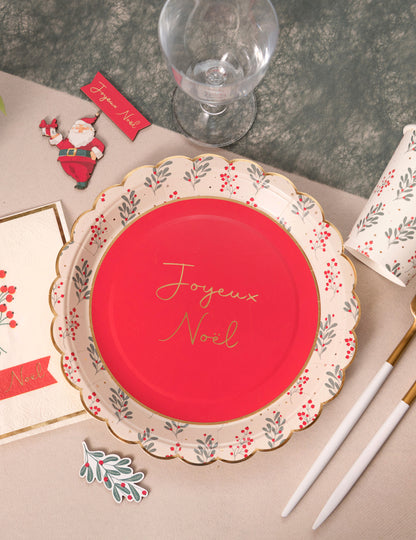 10 farfurii de hârtie cu motive de Crăciun, decorate cu ilex, 23 cm Crăciun fericit