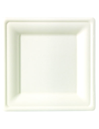 Assiettes carrées fibre de canne blanches compostables