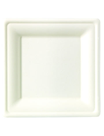 10 assiettes carrées fibre de canne 26 x 26 cm blanches compostables