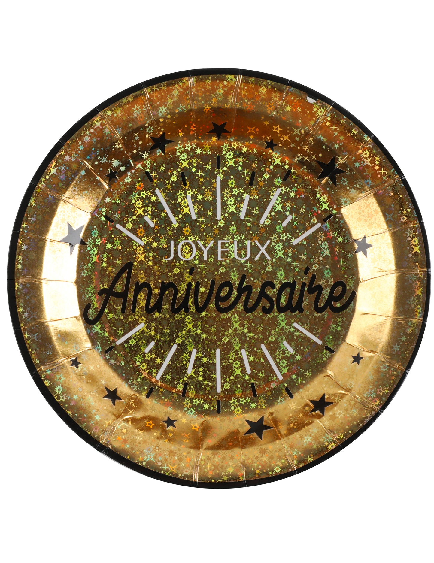10 farfurii de carton negre și aurii cu mesajul „La mulți ani” 22,5 cm metalic elegant