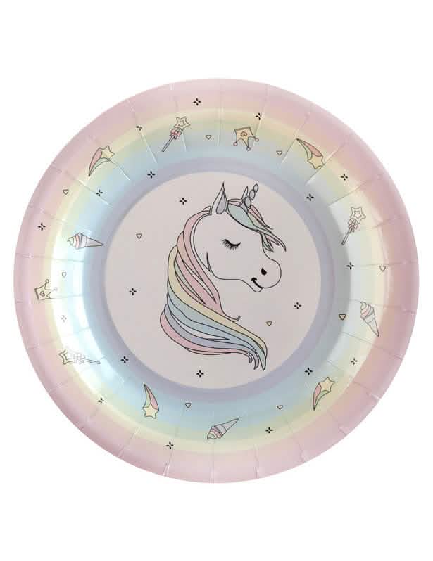 farfurii din carton cu unicorni pentru copil, set de 10 multicolor pastel