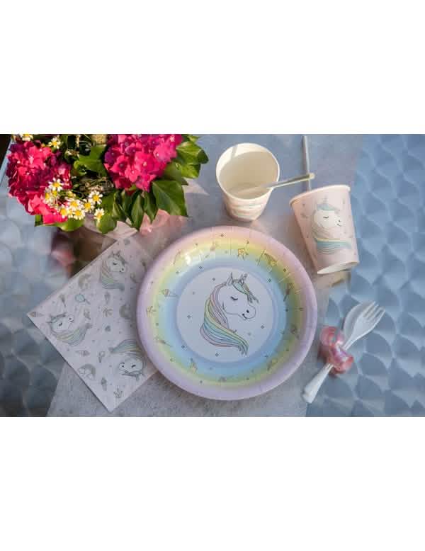 Set de masă pentru petrecere cu farfurii de carton cu unicorni